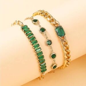 *NEW! Set of Three Gold & Emerald Bracelets
